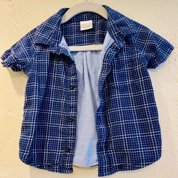 Hanna Andersson 75cm 12-18mo Blue Checkered Collared Button-Up Shirt - Picture 5 of 6